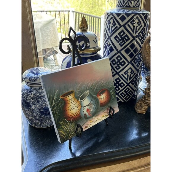 Vtg Native American Painting Indian Pottery Signed Thomas Southwestern Deco 10x8 - Picture 4 of 8